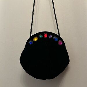 Ande’ Vintage 80’s Black Velvet Multi Colored Jeweled Rope Shoulder Crossbody